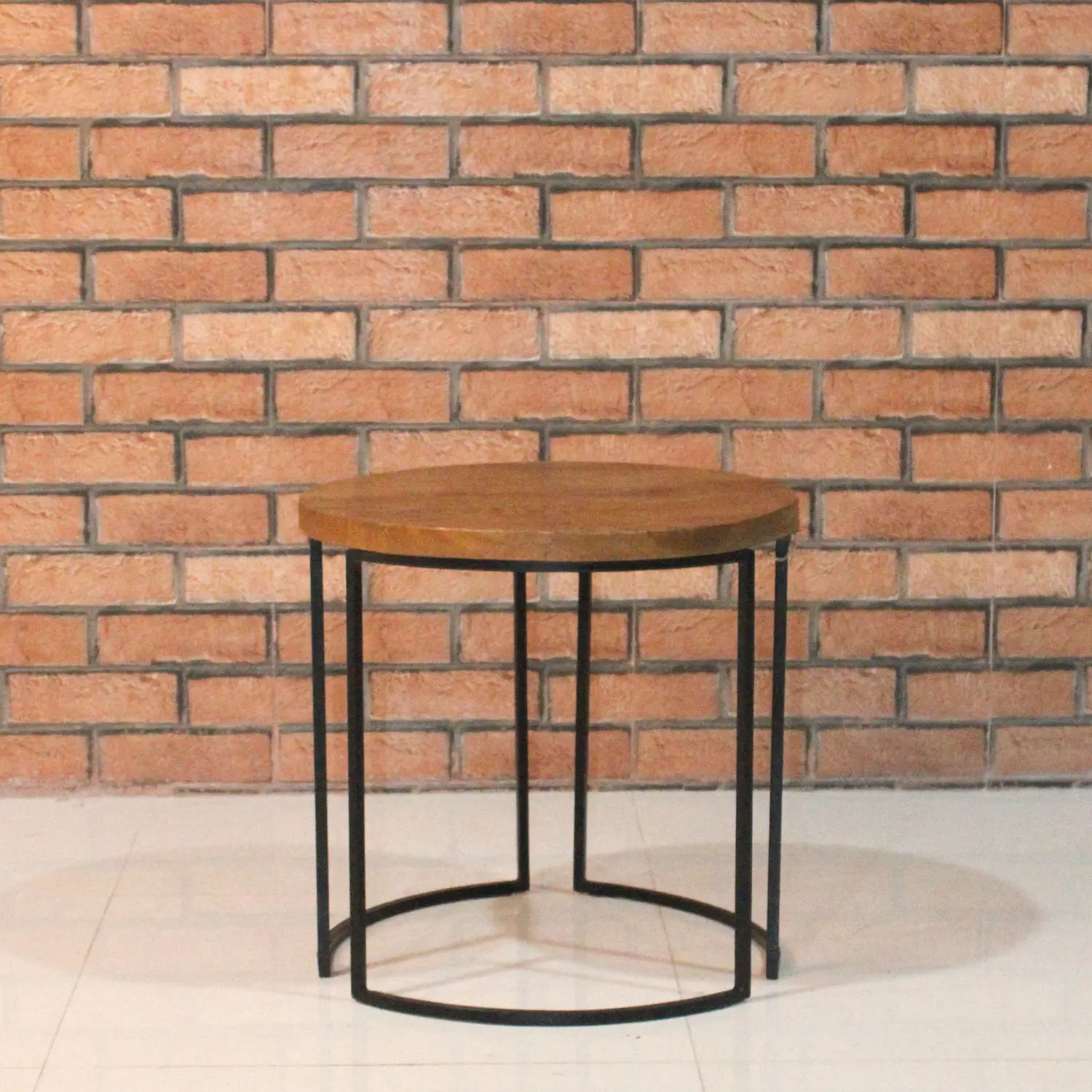 Iron Round Coffee Table with Wooden Top (Knock Down) - popular handicrafts